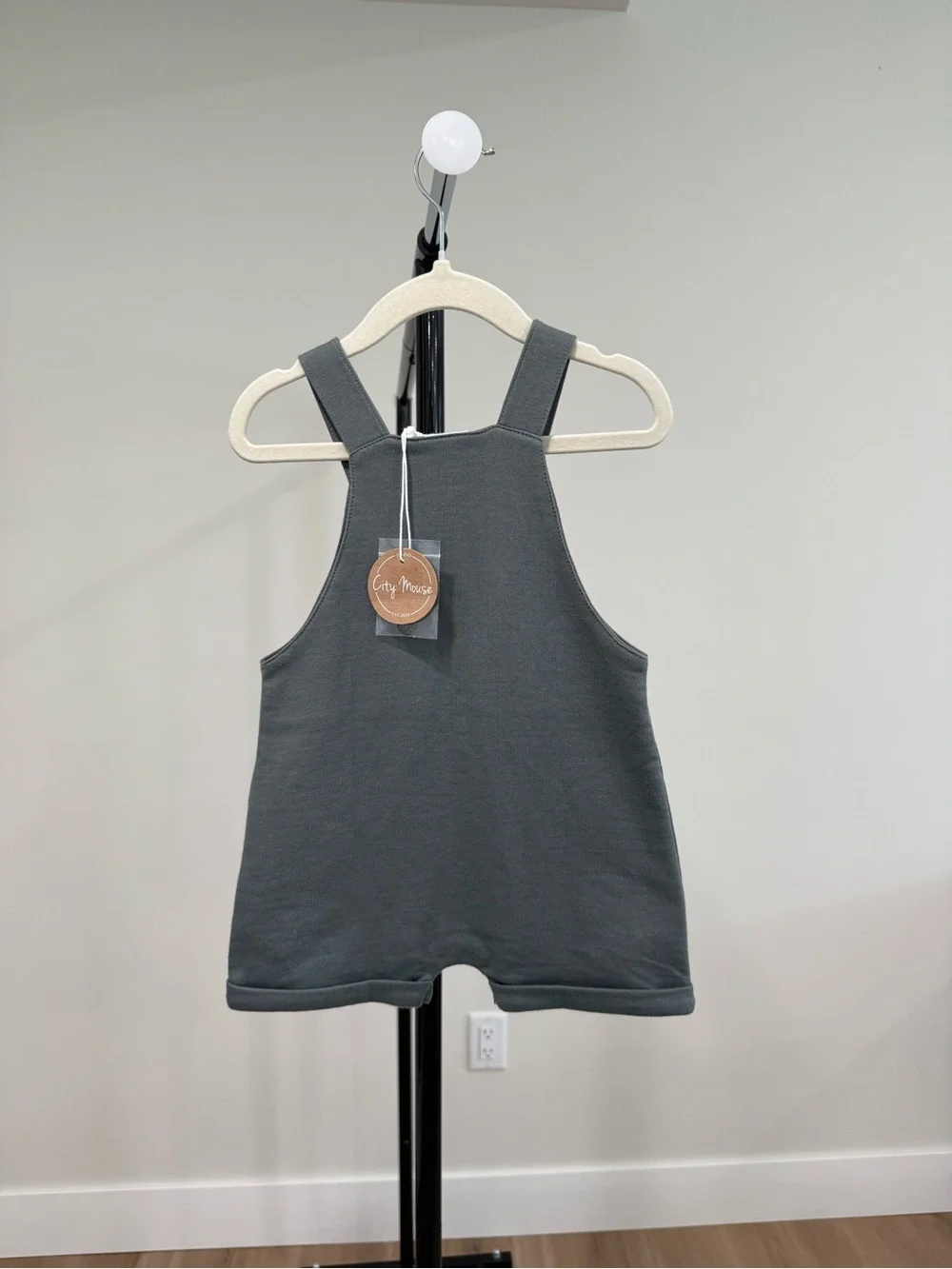 NWT City Mouse Infant Knit Shortalls Overalls Steel Gray, Size 9-12 Months